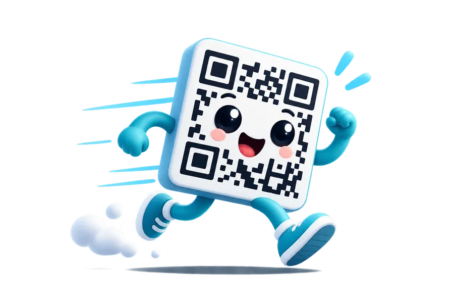 Personaje con forma de código QR corriendo a toda velocidad